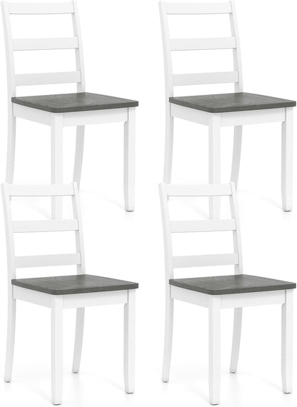 Giantex Dining Chairs, Wooden Armless Kitchen Chairs with Solid Rubber Wood Legs, Farmhouse Ladder Back Dining Chairs for Dining Room (4, White+Gray)