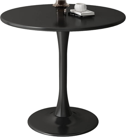 Round Dining Table 31.5" Circle Tulip Table with Wood Thickened Tabletop & Sturdy Metal Pedestal Mid Century Modern Leisure Bistro Kitchen Tables 4 People Small Places Living Room Cafe,Black