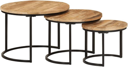 Nesting Tables 3 Piece Solid Mango Wood | Space Saving, Sturdy Tabletop, Versatile for Bedroom, Living Room, Office