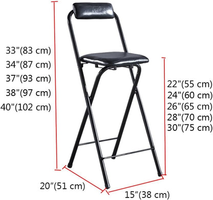 Tall Folding Stool Chair, 22/24/26/28/30 Inch Folding Bar Stool with Backrest and Padded, Portable Indoor Counter Bar Stools, Home Adults Breakfast Stool(White,30 inch(75 cm))