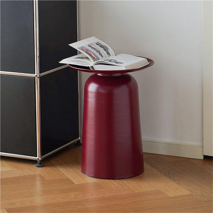 Metal Small Round Side Table, Retro Thick Pedestal Matte Accent Table, Modern Drink Tables for Living Room, Couch, Sofa, Recliner, Bedroom, 13.8''x13.8''x17.7''(Red)