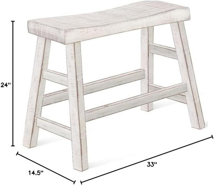 Sunny Designs Marina 24" Farmhouse Mahogany Wood Bench in White Sand