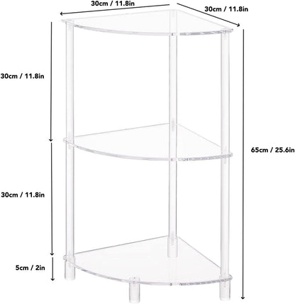 Corner Shelf, 3 Tier Acrylic Corner Side Table, 25.6 inch Standing Triangle End Table, Modern Home Display and Storage Shelf, Small Bedside Tables for Bedroom, Living Room,