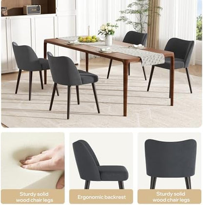 Modern Fabric Upholstered Dining Chairs Mid Century Farmhouse Dinner Chair with Padded Seat and Wood Legs Kitchen Side Chair for Dining Room Restaurant Cafe Darkgrey Set of 2
