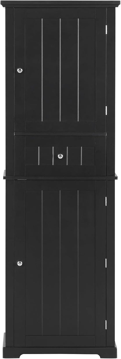 Merax 67.3" Pantry Cabinet with Three Doors & One Drawer, Adjustable Shelves Storage Cupboard for Kitchen/Dining Room/Bathroom, Black