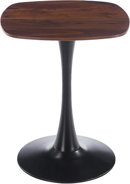24" Square Tulip Dining Table for 2-4, Modern Kitchen Table with Pedestal Base, End Table Drink Table Small Bistro Table for Small Spaces, Apartment, Cafe, Office, Living Room (Black + Dark Walnut)