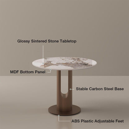 POVISON Round Dining Table, 35" Modern Sintered Stone Kitchen Table for 2 with Stable Carbon Steel Base, Pandora Small Circle Dining Room Tables for Kitchen, Living Room, Bistro(Table Only)