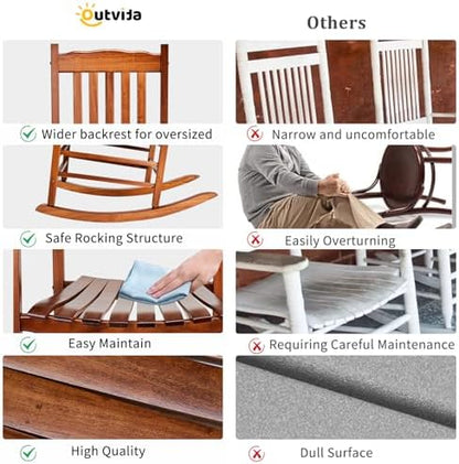 Outvita Outdoor Rocking Chair, Solid Wood High Back Rocker, Natural | All Weather Lounge Chair for Porch Patio Fire Pit Garden Backyard Deck Indoor, Wave Shape