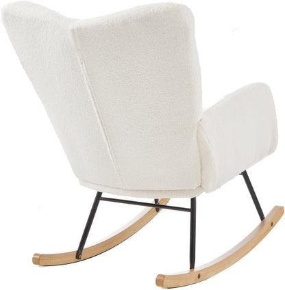 Glider Chair for Living Room Tufted Upholstered Teddy Fabric Rocking Chair with Metal Frame,Pink (Ivory + Teddy)