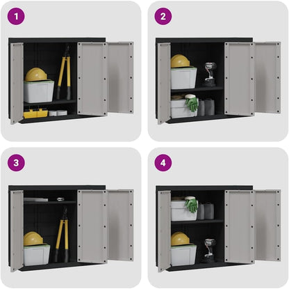 Locking Outdoor Storage Cabinet with Shelves Adjustable Shelf Modern Outdoor Storage Cabinet for Balcony Gray Black Polypropylene Medium