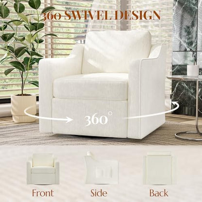 360°Swivel Accent Chair with Lumbar Support, Swivel Armchair with Deep Seat | Soft Chenille Upholstered, Metal Swivel Base, Set of 2 Beige Chairs for Reading & Relaxing, Living Room