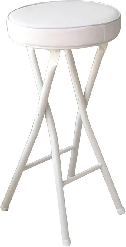 Home Folding Stool, Heavy Duty Folding bar Stool Collapsible Padded Round Stool with 300 Pound Capacity (Color : White, Size : 24in) 1