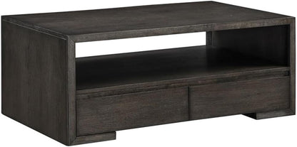 Pemberly Row 3-Piece Coffee & End Table Set, Walnut Finish, Oak Veneers and Solid Hardwood, Built-in Storage Drawers, Open Shelves, Contemporary Style Living Room Furniture