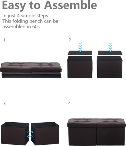 AmasSmile Footrest Ottoman Storage Bench,34" Leather Folding Chest,Brown | Large Ottoman with Storage,Thicker Foam Padded Seat,Livingroom,Dorm,Bedroom,Entryway,Easy to install,34 x 13 x 13in