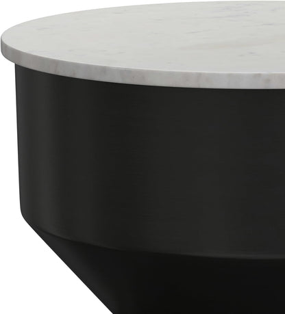 SIMPLIHOME Maxine Side Table - 18 inch Wide Genuine Marble Top Round Accent Table in Black/White, Modern End Table or Metal Table with Black Base for Living Room or Bedroom, Assembled