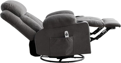 Swivel Rocker Recliner Chair with Vibration Massage & Lumbar Heating, Ergonomic Lounge Chair for Living Room, Rocking Function, Side Pocket, 2 Cup Holders, USB Charging Port