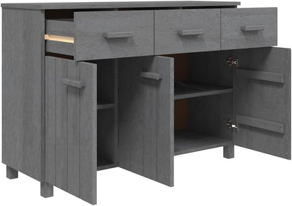 Dark Grey Solid Pine Wood Sideboard with 3 Drawers, MDF Medium Buffet Cabinet for Dining Room and Living Room Storage, Modern Traditional Design, Durable Furniture