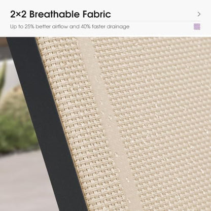 PURPLE LEAF Outdoor Chaise Lounge Set of 2 w/Armrest for Poolside, Khaki | Recline in 5 Positions, Lounge Freely with 400 lbs Support, Enjoy All-Day Cooling & Quick-Dry Comfort