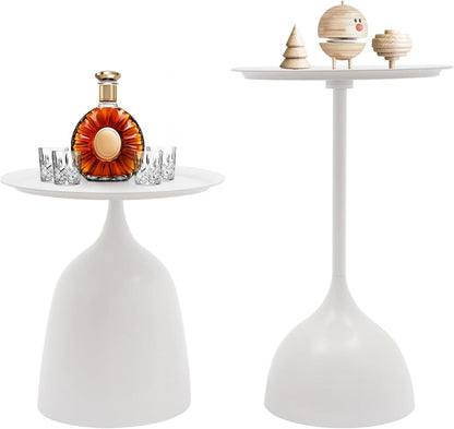Metal Nesting Tables, Round Side Table Set of 2, White | Pedestal Tables, 17'' & 23'' Height, For Living Room Bedroom Office, Sofa Side and Bedside Console