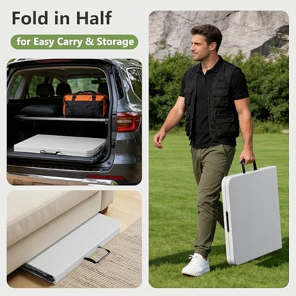 Folding Dining Table Set for 6, 6FT Foldable Plastic Table with Carrying Handle & 6 PU Leather Padded Folding Chairs, Portable Table and Chairs Set for Indoor Outdoor, Party, Wedding, Picnic, Camping