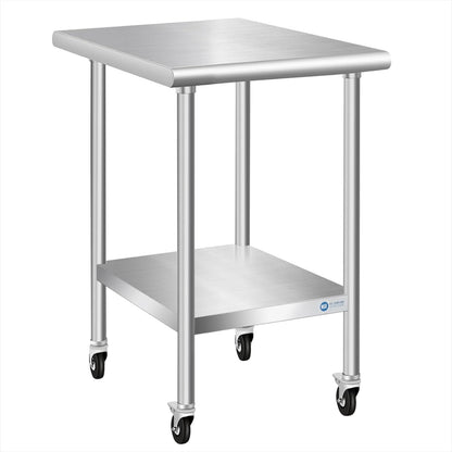 KUARBARR Stainless Steel Table with Wheels Commercial Stainless Kitchen Prep Table, Metal Table for Restaurant Garage Hotel, 24 x 18 Inch