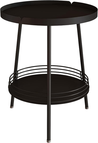 Benkyo 2 Tier Black Metal Round Side Table Tiered Two Shelf Storage Coffee Sofa End Table for Living Room and Bedroom,Black
