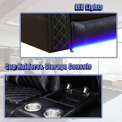 Power Recliner Sofa Sets, Living Room Furniture Sets, Black Modern Power Reclining Sofa, Loveseat and Chair with Cup Holders/Storage Console/LED Light for Living Room