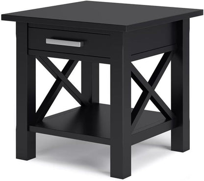 Pemberly Row Solid Wood End Table with Storage, Black Finish, 20.5" W x 20.5" D x 20" H, One Drawer and Shelf, Square Contemporary Design, Living Room or Bedroom Side Table