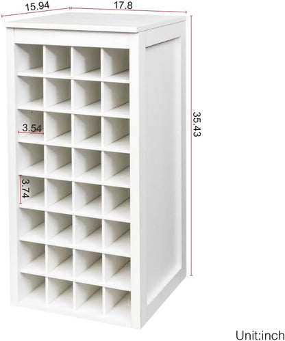 Freestanding Floor Wine Rack, 32 Bottle Wooden Wine Cabinet for Small Spaces, Farmhouse Modular Stackable Bottle Holder, Tall Counter Storage Rack, Elegant Design (White)