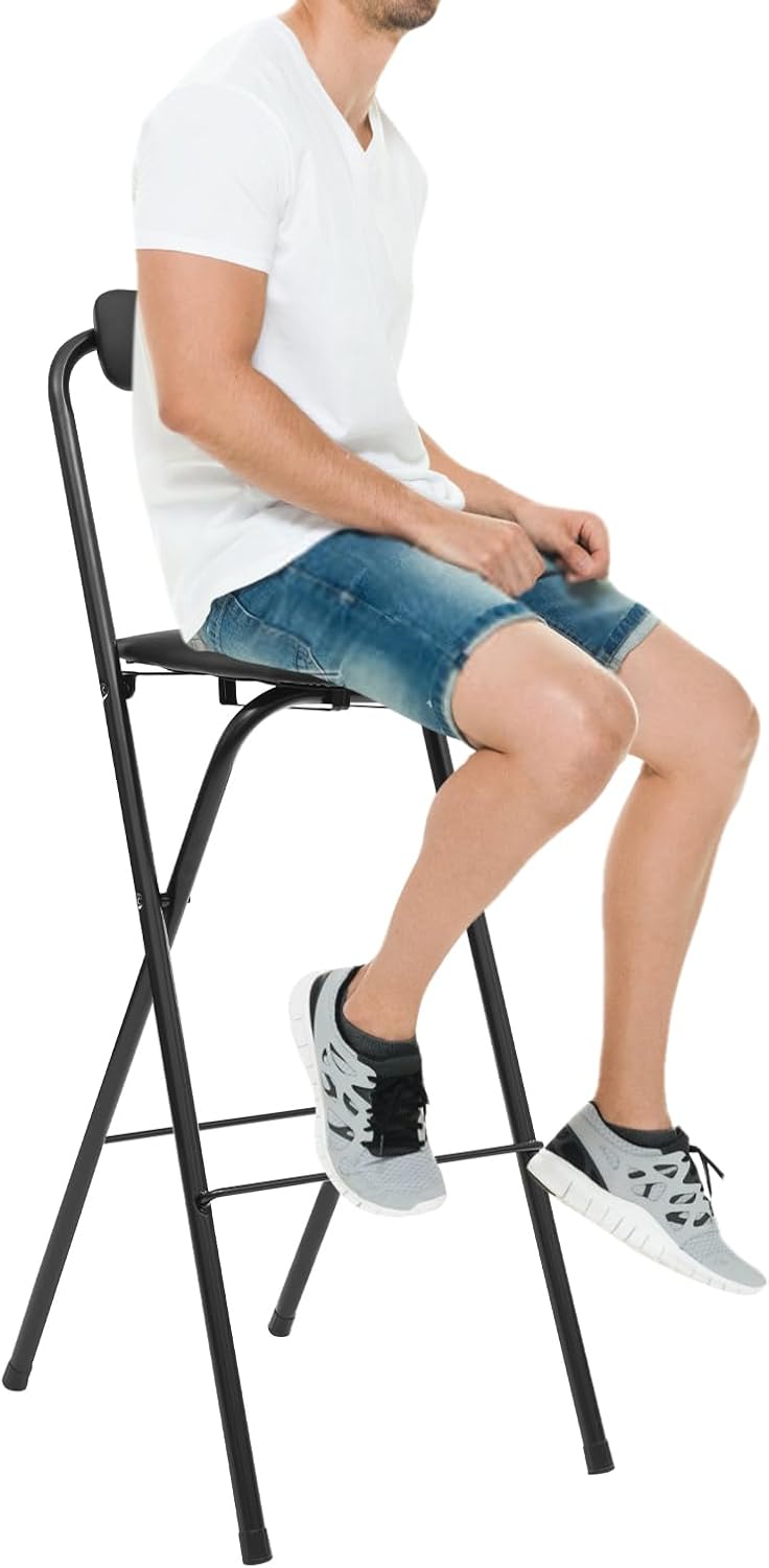 Folding Bar Stool with Backrest, 27.56/29.53In Tall Foldable Stool Chair Counter Height Stool Applicable Desktop Height 39.37in for Adults Kitchen Island 275Lbs 16.54 * 18.9 * 39.76in