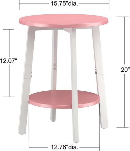 sthmec Side Table Set of 2, Small Round End Table with Storage Shelf for Small Space, 2-Tier Bedside Table Sofa Couch Table, Nighstands Set of 2 Accent Table for Living Room, Bedroom, Pink