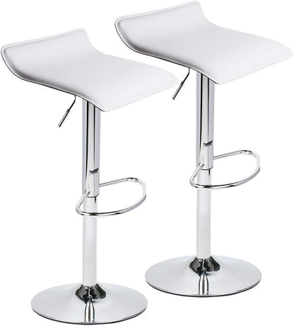 Set of 2 Barstool, Adjustable Swivel Bar Stools with PU Leather and Chrome Base, Gaslift Pub Counter Chairs, White | Swivel, PU Leather, Chrome Base, Gas Lift, Ideal for Kitchen, Home Bar, Pub, Kitchen Island