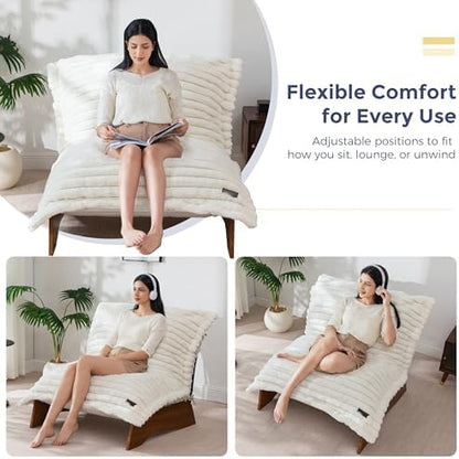 MAXYOYO Adjustable Living Room Chair, 3-Position Bean Bag Chair with Frame | Upholstered Accent Chair with Frame, Removable Cushion, Soft Reclining Lounge for Bedroom, Apartment, Office, Beige