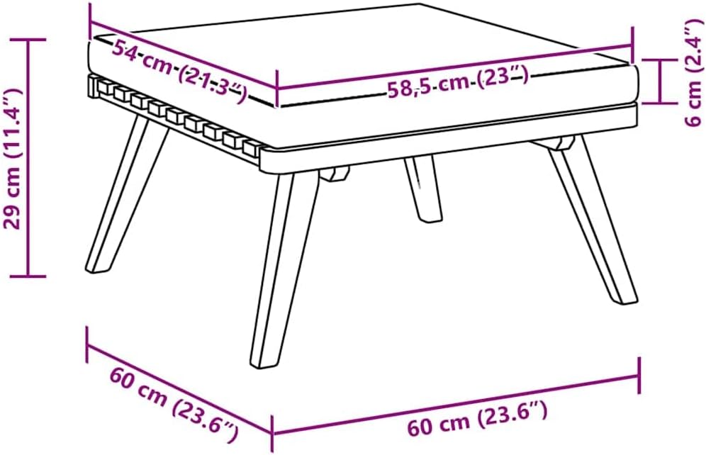 Outdoor Patio Footstool with Thickly Padded Cushion, 23.6x23.6 Inch Solid Acacia Wood Ottoman for Garden Deck Backyard Furniture