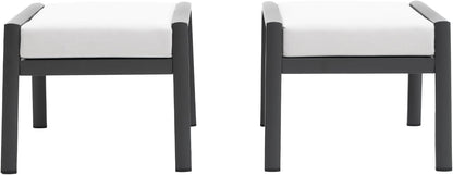 Outdoor Patio Ottoman Set of 2 Outdoor Footrests for Patio Outdoor Aluminum Ottomans and Footstools with Grey Cushions, Dark Grey Frame