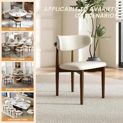 POVISON Modern Dining Room Chairs Set of 6, Armless Cotton Linen Dining Chair Set with Sackcloth Cushions and Dark Walnut-Coloured Ash Wood, Pre-Assembled Design (Beige)