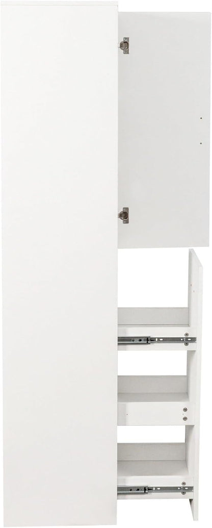 Kitchen Pantry Cabinet, 70.87" Tall Storage Cabinet with 3-Tier Pull-Out Shelves, Freestanding Cabinet with Door, 2 Adjustable Shelves, White Cupboard for Kitchen, Dining Room