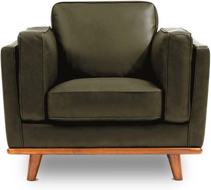 Valencia Artisan Full Leather Accent Chair 41.5” | Pure Full Italian Nappa Leather Chair, Solid Wood Accent, Ultimate Comfort, Dark Green