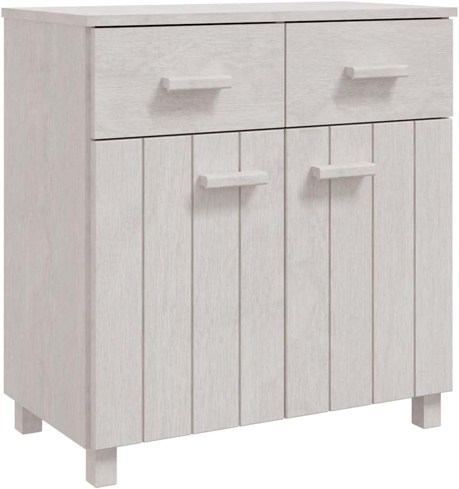 White Sideboard Buffet Cabinet, Solid Pine Wood Storage Credenza with Doors and Drawers, Modern Accent Cupboard Console for Dining Living Room, 31.1 x 15.7 x 31.5 in