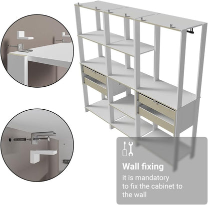 Madesa Kitchen Pantry Storage Rack with 4 Drawers, Open Shelves and Hanging Space 78" L Multiuse Modular Cabinet for Kitchen Organization - White