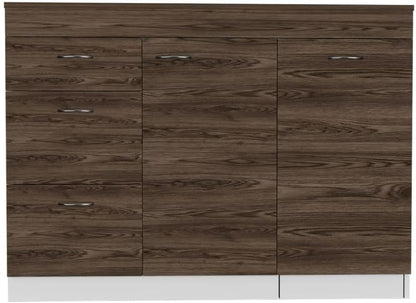 Grecia Kitchen Base Cabinet, 3 Drawers, 2 Shelves - White/Dark Walnut