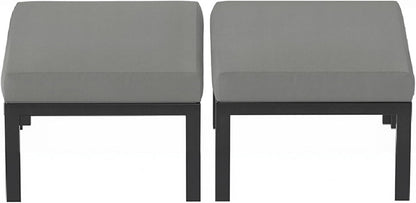 HOMREST Metal Outdoor Ottoman, 2-Piece Aluminum Footstool w/Removable Cushion, Multipurpose Footrest Stool Additional Seating, Set of 2 Outdoor Ottomans for Patio Deck (Dark Grey)