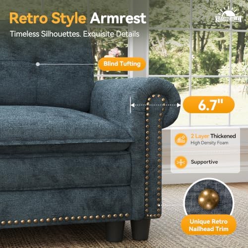 SUNSHINE VALLEY Modular Sectional Sofa and Loveseat Set Living Room 3-Piece | Mid-Century Modern 7-Seater Cloud Couch Set, Cyan, Rolled Arms & Nailhead Trim, Wider Deeper Seats, Chenille Furniture Set