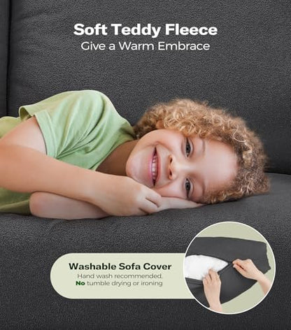 Welzona Loveseat, 51" Small Couch, Teddy Love Seat, Small Loveseat Sofa | Comfy Teddy Fabric, Tool-free Setup, Washable Covers, All-wood Small Sofa Couch for Living Room, Bedroom, Small Spaces, Grey