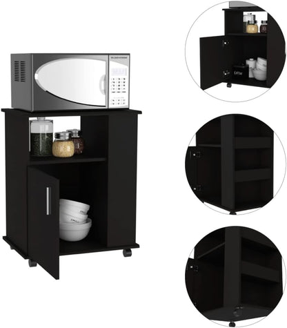 Space-Saving Microwave Shelf Stand Cabinet Kit - 3 Side Shelves - Black