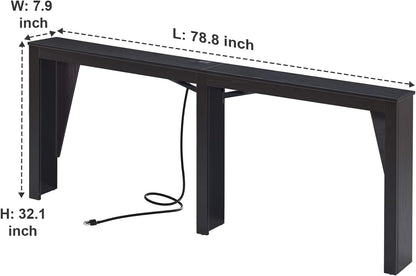MOHOPE 78.8" Long Console Table with Power Outlets, 7.9" Narrow Sofa Table with USB & Type-C Ports, Skinny Behind Couch Tables with Charging Station, Entryway Table for Hallway, Living Room, Black