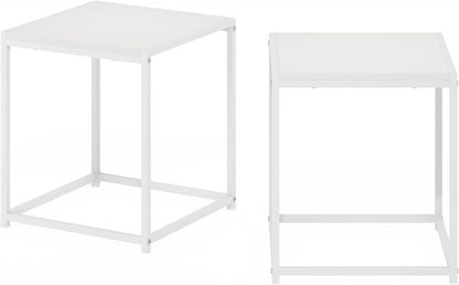 Furinno CAMNUS Side Table Set of 2, Metal Frame End Table, Night Stand, Bedside Table, Easy Assembly, for Living Room, Bedroom, White
