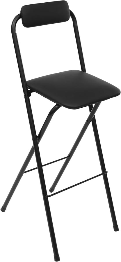 LOYALHEARTDY 1 Pcs Folding Stool, 29.5 in Folding Counter Height Bar Stool with Backrest Cushioned Padded Folding Stool Portable Bar Stool for Camping Kitchen Home Office (Black, 29.5 in)