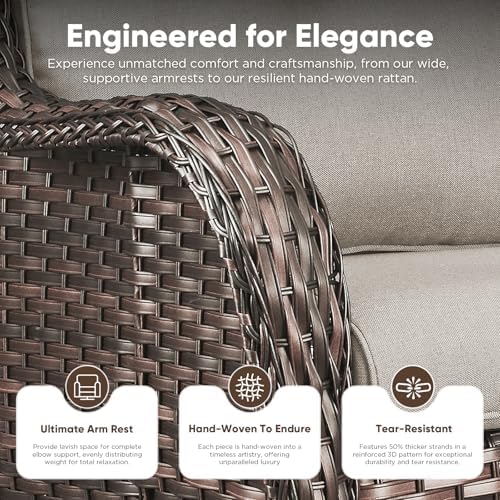 Belord Patio Furniture Set 6 Seats, Oversized Outdoor Sectional Couch, Two 3-Seater Sofas with Coffee Table, Patio Conversation Sets,Ideal for Porch, Deck, Brown Wicker/Beige