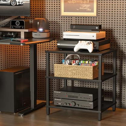 LELELINKY 3-Tier AV Media Player Stand, Stereo Cabinet, Modern Stereo Cabine,Game Console Shelf,Wooden TV Stand,Multifunctional Entertainment Center, Suitable for Home, Conference Room, Black